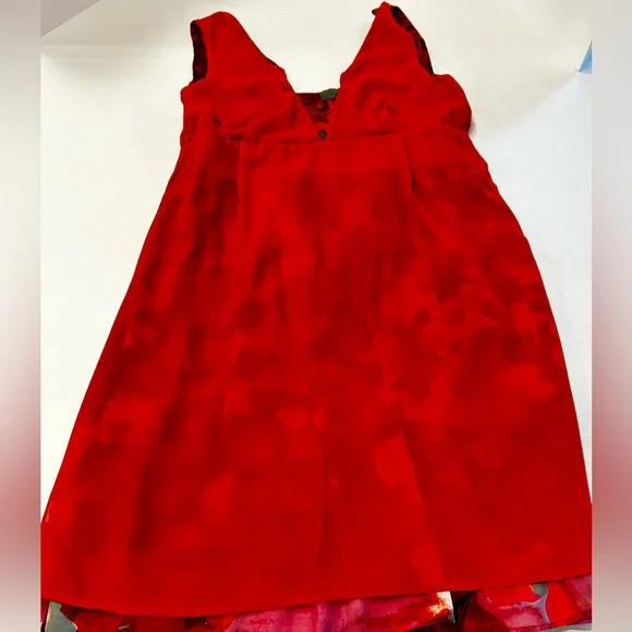 Banana Republic Sleeveless‎ Silk Blend, Double V Neck Midi Dress Red & Purple 6P - Picture 9 of 12